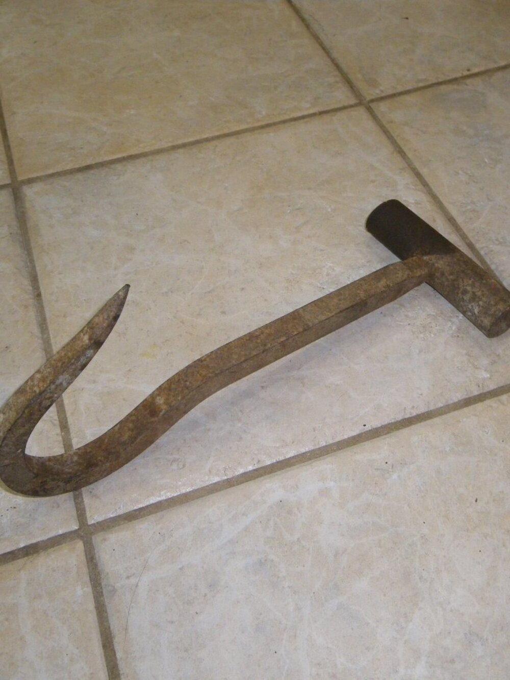 Primitive Antique Hook Handle Hay Bale Hand Forged Iron Farm Tool Rustic Decor